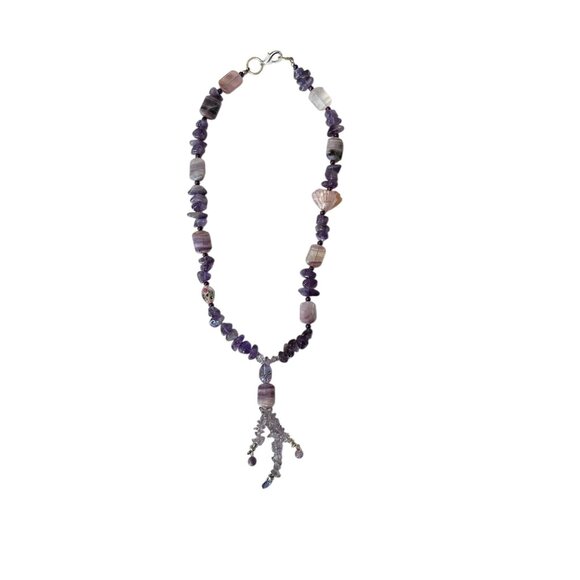 Jewelry - Amethyst Rose Quartz Necklace Crystal Heart Italian Wedding Cake Beads 26”